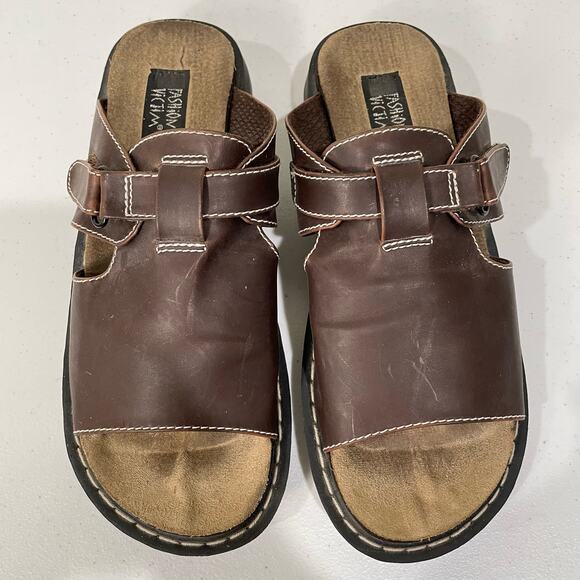 Vintage 90s Y2k Brown Platform Slide Chunky Sandal Hippie Fairy Grunge Womens 10 - Picture 3 of 8